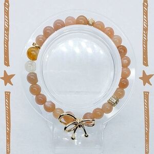☆7mm Peach Moonstone Classy Bow Knot Bracelet